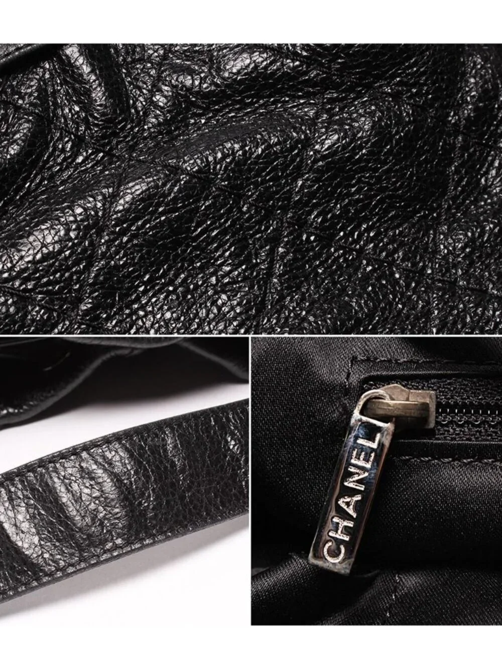Chanel Leather Shoulder Bag Drawstring Quilted Silver on the Road